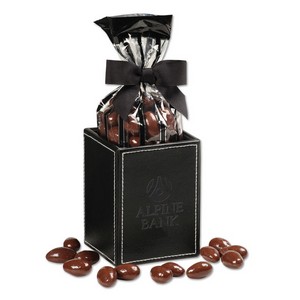 Chocolate Covered Almonds in Faux Leather Pen & Pencil Cup 