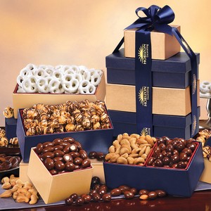 Navy & Gold Gourmet Food Gift Tower of Treats 