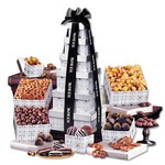 Silver Delights Gourmet Gift Tower - Black Ribbon