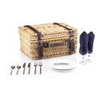 'Champion' Picnic Basket, (Navy Lining & Napkins with Dark Brown  