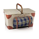 'Pioneer' Picnic Basket, (Tan with Navy & Khaki Green Plaid) 
