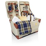 'Pioneer' Picnic Basket, (Tan with Navy & Khaki Green Plaid) 