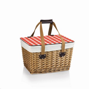'Canasta' Wicker Basket, (Natural Willow with Red Check Lid & Tan 