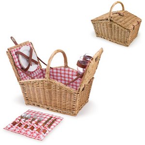 'Piccadilly' Picnic Basket, (Red White Plaid) 