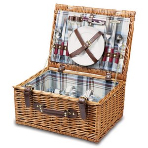 'Bristol' Picnic Basket, (Navy & Maroon Plaid) 