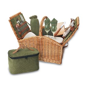 'Somerset' Picnic Basket, (Sage Hunter Green with Plaid) 