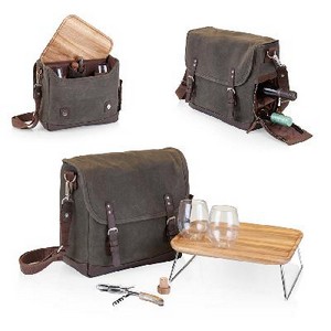 Adventure Wine Tote, (Khaki Green with Brown) 