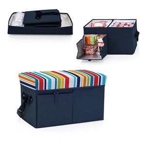 Ottoman Cooler & Seat, (Navy with Fun Stripe Print) 