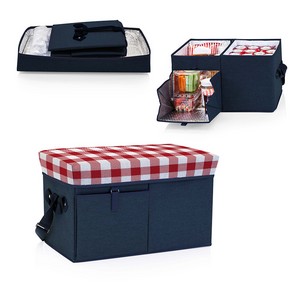 Ottoman Cooler & Seat, (Navy with Red Gingham Print) 