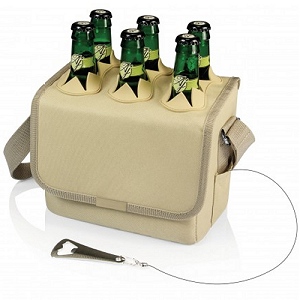 Six-Pack Soft Sided Beverage Tote Removable Dividers - Natural 