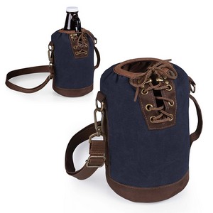 Insulated Growler Tote, (Navy with Brown) 