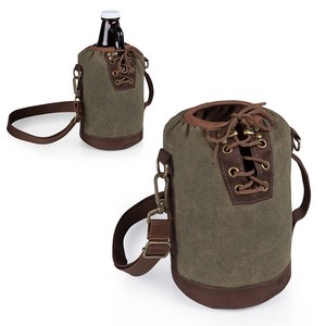 Insulated Growler Tote, (Khaki Green with Brown) 