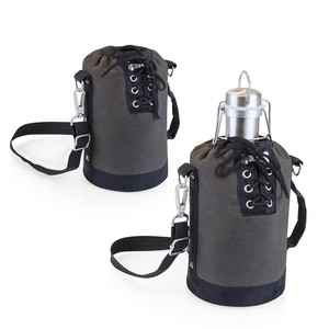 Insulated Grey & Black Growler Tote with 64-oz. Stainless Steel G 