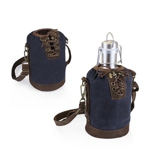 Insulated Navy & Brown Growler Tote with 64-oz. Stainless Steel G 