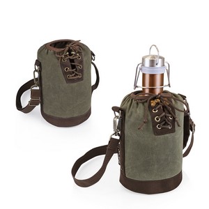 Insulated Growler Khaki Green & Brown Tote with 64-oz. Copper Sta 