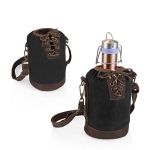 Insulated Black & Brown Growler Tote with 64-oz. Copper Stainless 