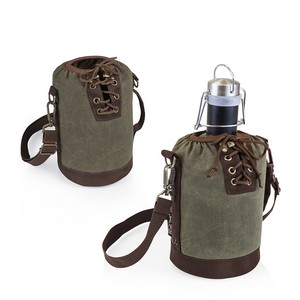 Insulated Growler Khaki Green & Brown Tote with 64-oz. Matte Blac 