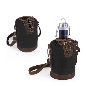 Insulated Black & Brown Growler Tote with 64-oz. Matte Black Stai 