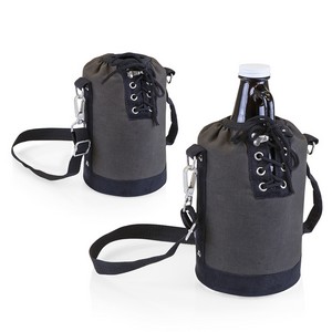 Insulated Grey & Black Growler Tote with 64-oz. Amber Glass Growl 