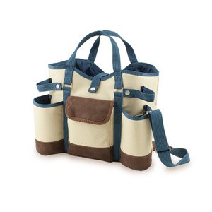 Wine Country Tote-Wine & Cheese Tote, (Tan with Blue & Brown Trim 