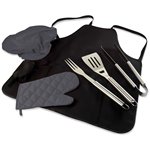 BBQ Apron Tote Pro with Tools, (Black with Dark Grey Accessories)