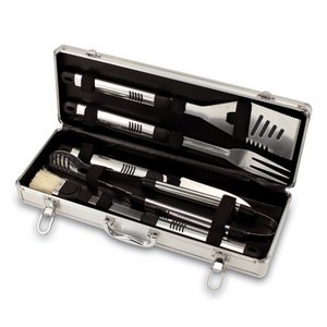 'Fiero' 5-Pc BBQ Tool Set, (Silver Casing with Black Line and BBQ 
