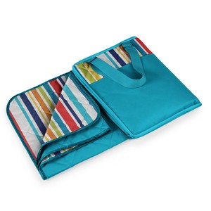 'Vista' Outdoor Blanket Tote, (Aqua Blue with Fun Stripes) 