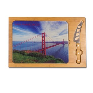 'Icon' Glass Top Serving Tray & Knife Set, (San Francisco Design) 