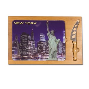 'Icon' Glass Top Serving Tray & Knife Set, (New York Design) 