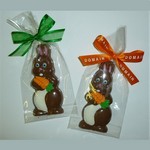 Chocolate Bunny with Carrot Wrapped in Cello Bag with Bow