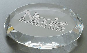 Deep Etched Faceted Oval Paperweight 
