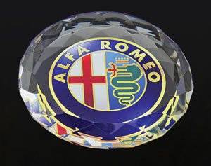 Deep Etched Faceted Circle Paperweight 